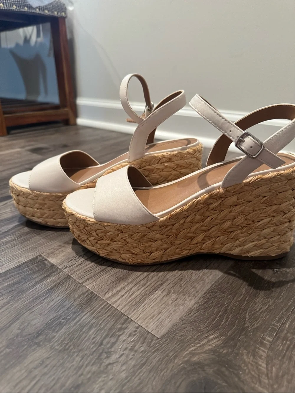 Women’s Cream Platform Wedge Sandals with Ankle Strap
